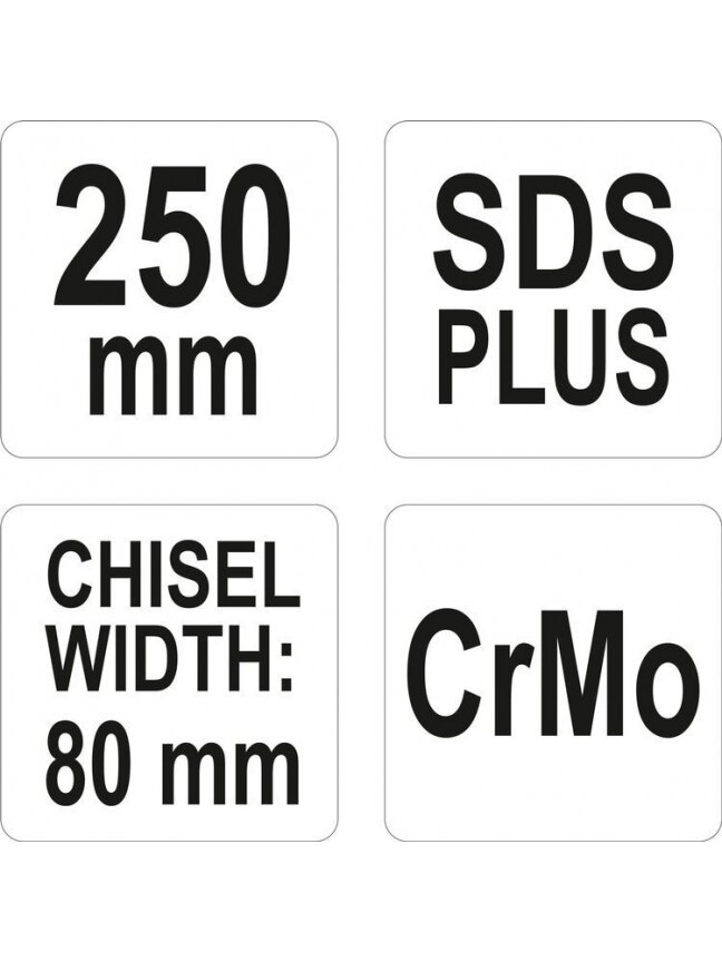 Kaltas perforatoriui plokščias SDS+, glazūrai ir tinkui, CrMo 80 mm Yato 3 Kaltas perforatoriui plokščias SDS+, glazūrai ir tinkui, CrMo 80 mm Yato 3