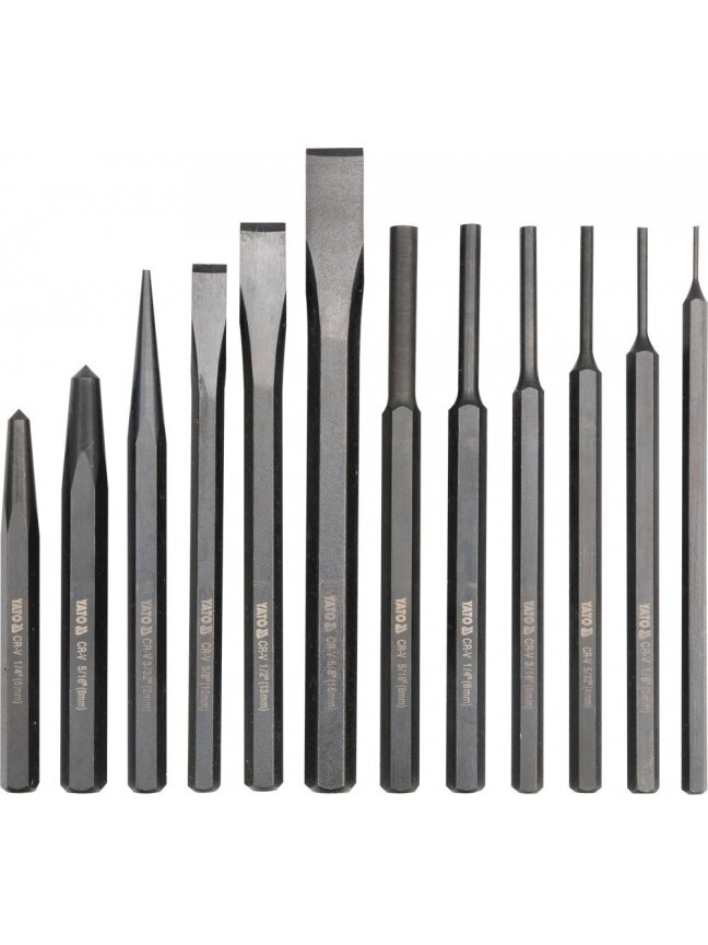 Kaltų, žymeklių metalui rinkinys CrV 12vnt. Yato 1 Kaltų, žymeklių metalui rinkinys CrV 12vnt. Yato 1