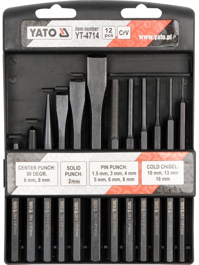 Kaltų, žymeklių metalui rinkinys CrV 12vnt. Yato Kaltų, žymeklių metalui rinkinys CrV 12vnt. Yato