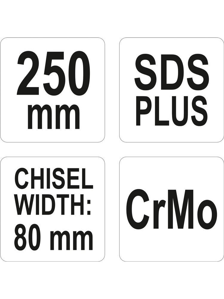 Kaltas perforatoriui plokščias SDS+, glazūrai ir tinkui, CrMo 80 mm Yato 3 Kaltas perforatoriui plokščias SDS+, glazūrai ir tinkui, CrMo 80 mm Yato 3