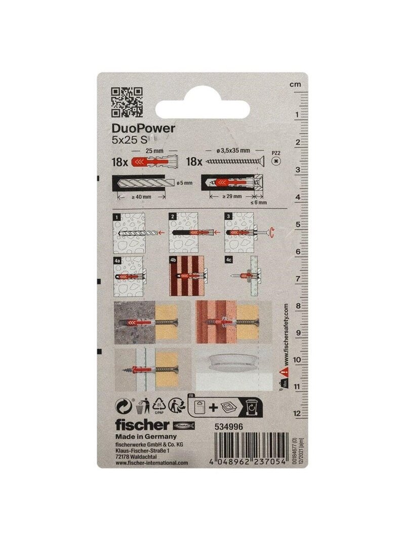 Kaištis Fischer DuoPower, 25 mm x 5 mm, 18 vnt. 2 Kaištis Fischer DuoPower, 25 mm x 5 mm, 18 vnt. 2