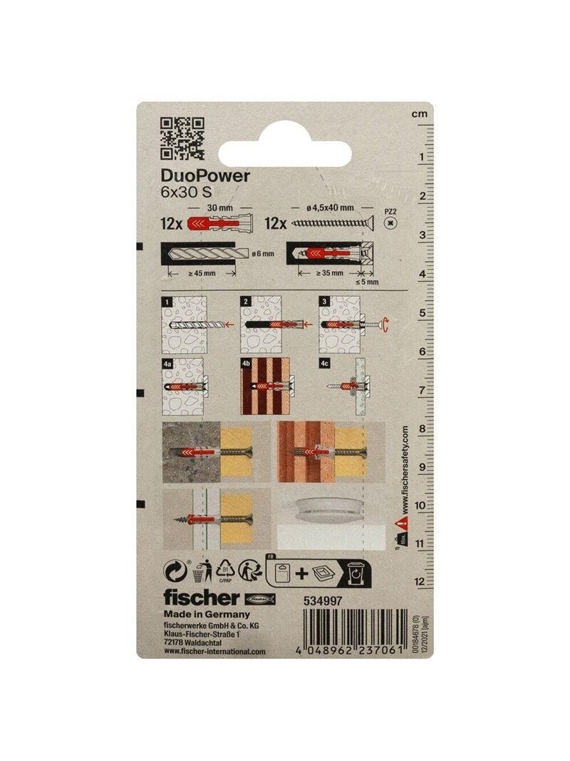 Kaištis Fischer DuoPower, 30 mm x 6 mm, 12 vnt. 2