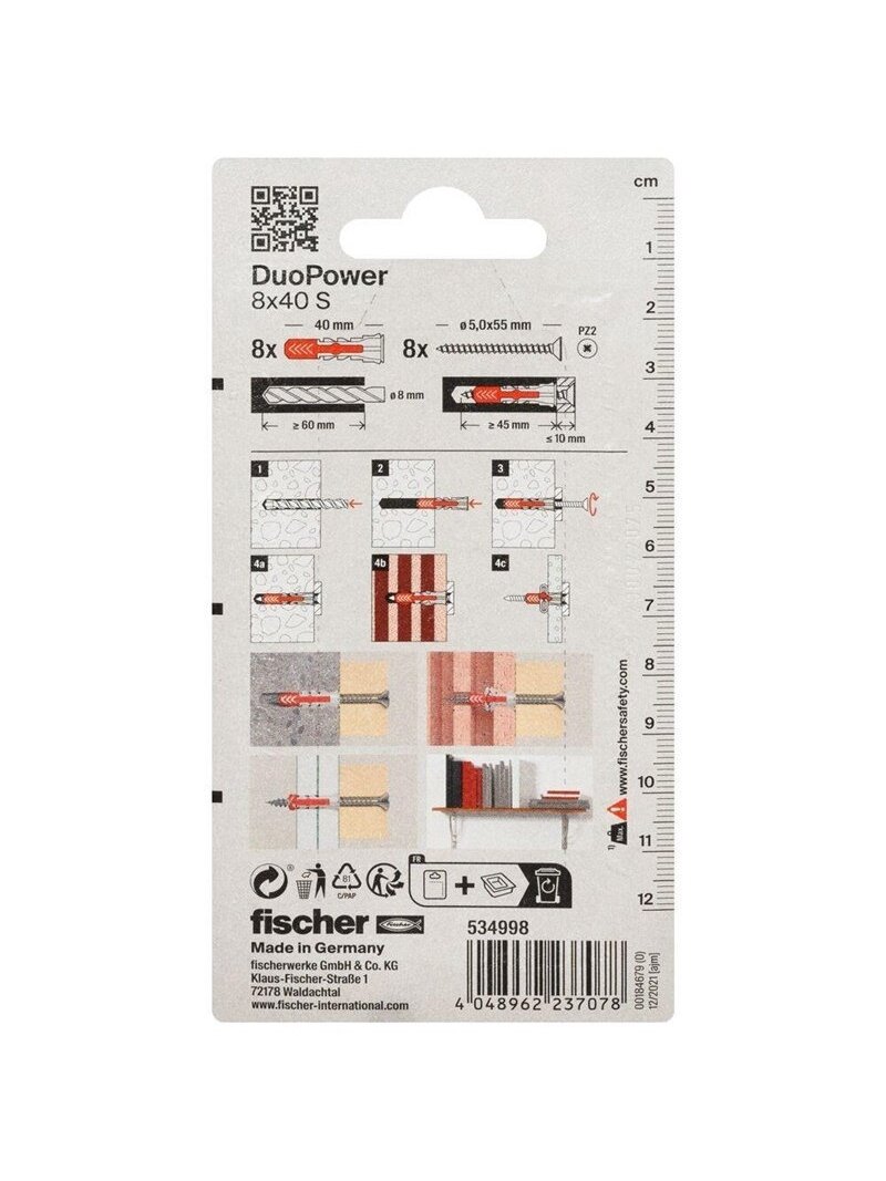 Kaištis Fischer DuoPower, 40 mm x 8 mm, 8 vnt. 2 Kaištis Fischer DuoPower, 40 mm x 8 mm, 8 vnt. 2