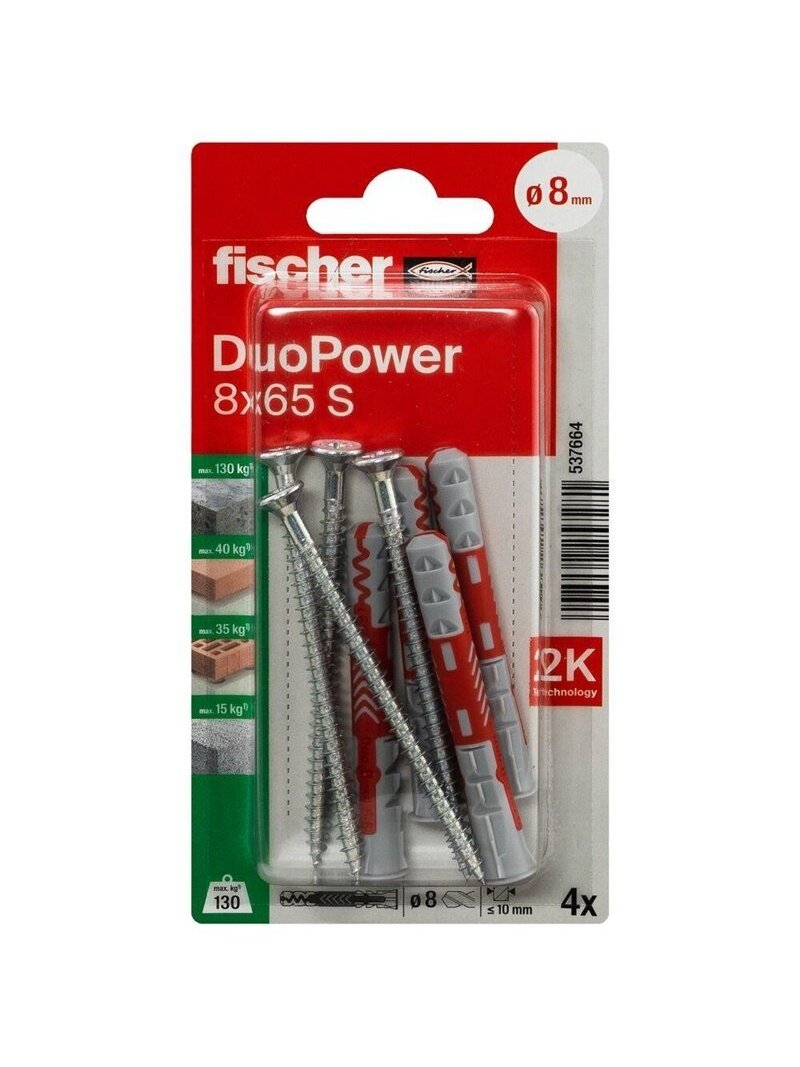 Kaištis Fischer DuoPower, 65 mm x 8 mm, 4 vnt. 1