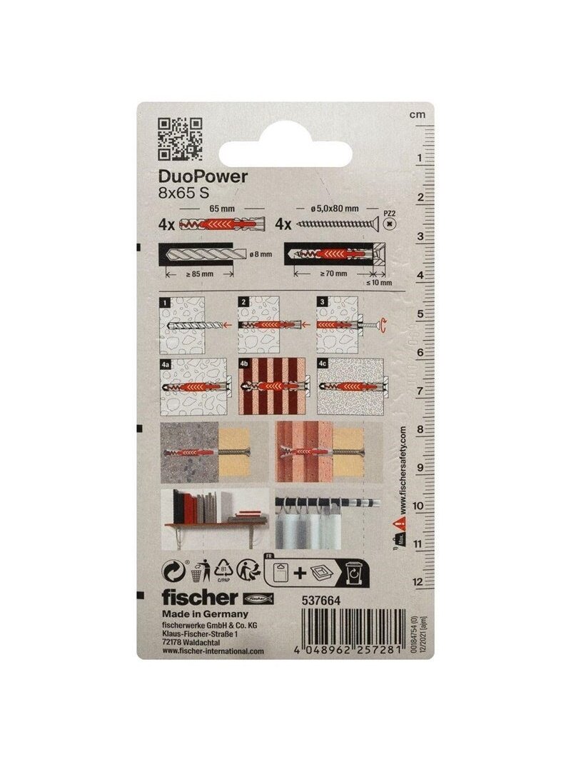 Kaištis Fischer DuoPower, 65 mm x 8 mm, 4 vnt. 2 Kaištis Fischer DuoPower, 65 mm x 8 mm, 4 vnt. 2