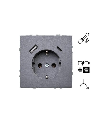Kištukinis lizdas ir USB A+C kroviklis LIREGUS MODERN,juoda Kištukinis lizdas ir USB A+C kroviklis LIREGUS MODERN,juoda