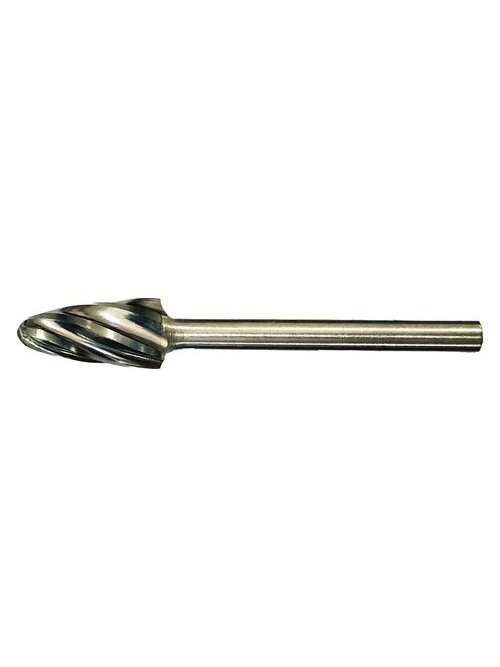 ⬡ Kietmetalio sukamoji freza F formos smailas medis (RBF) (aliuminiui) Ø9,6 x 19 mm (GF610203)