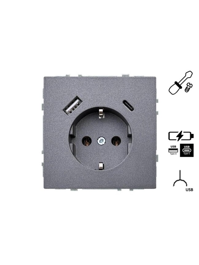 Kištukinis lizdas ir USB A+C kroviklis LIREGUS MODERN,juoda Kištukinis lizdas ir USB A+C kroviklis LIREGUS MODERN,juoda