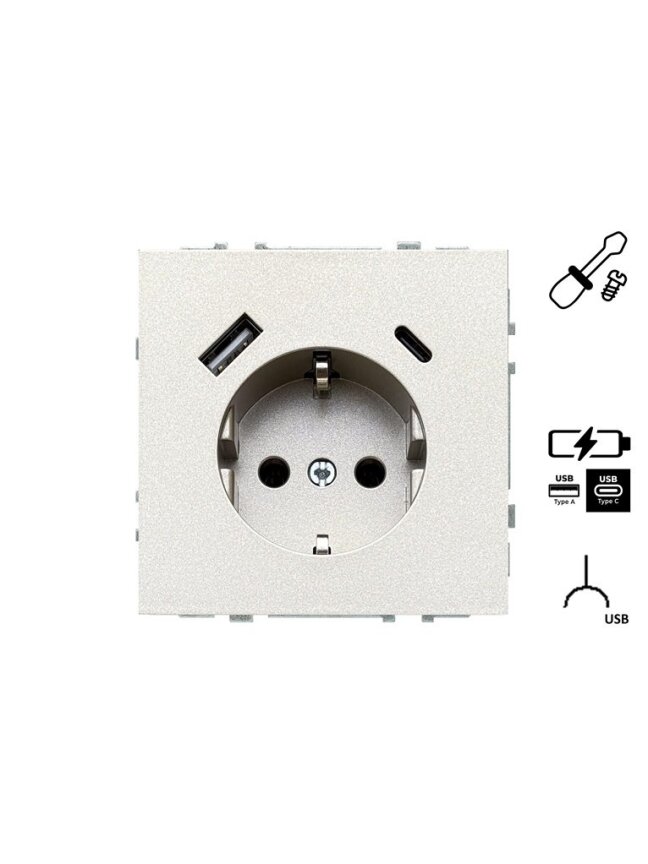 Kištukinis lizdas ir USB A+C kroviklis LIREGUS MODERN,šamp.