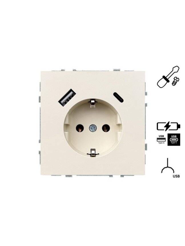 Kištukinis lizdas ir USB A+C kroviklis LIREGUS MODERN,smėlio