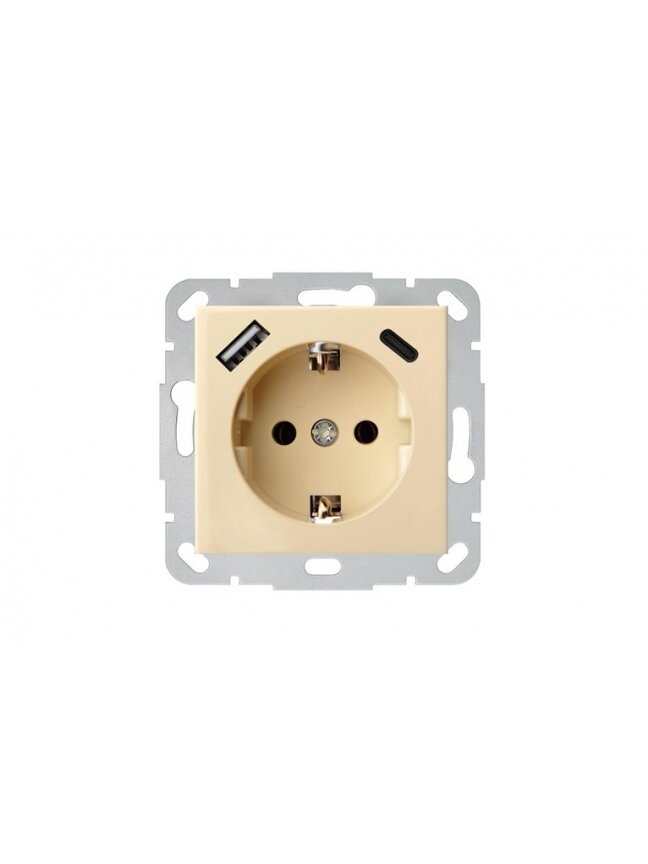 Kištukinis lizdas, USB A+C kroviklis Liregus Epsilon, smėlio Kištukinis lizdas, USB A+C kroviklis Liregus Epsilon, smėlio