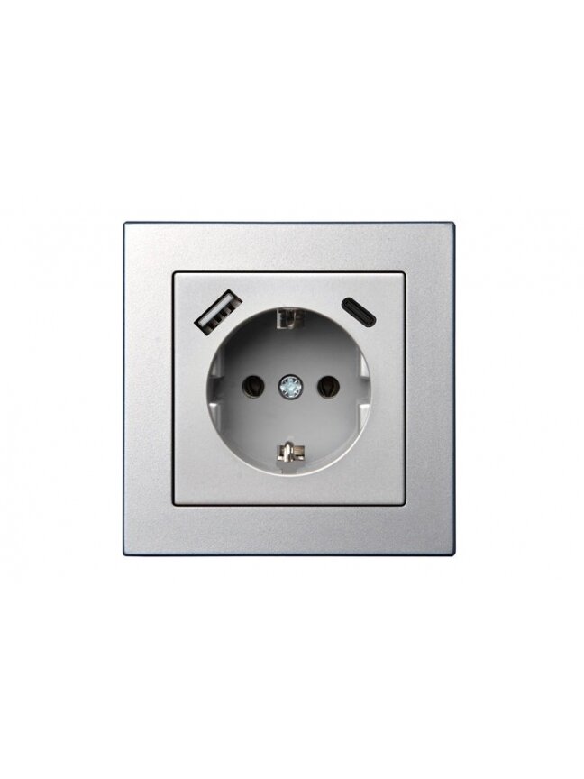 Kištukinis lizdas, USB A+C kroviklis Liregus Epsilon,metalo 1 Kištukinis lizdas, USB A+C kroviklis Liregus Epsilon,metalo 1