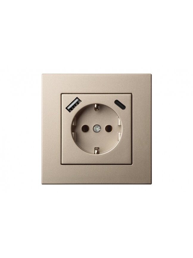 Kištukinis lizdas,USB A+C kroviklis Liregus Epsilon,šampano 1 Kištukinis lizdas,USB A+C kroviklis Liregus Epsilon,šampano 1
