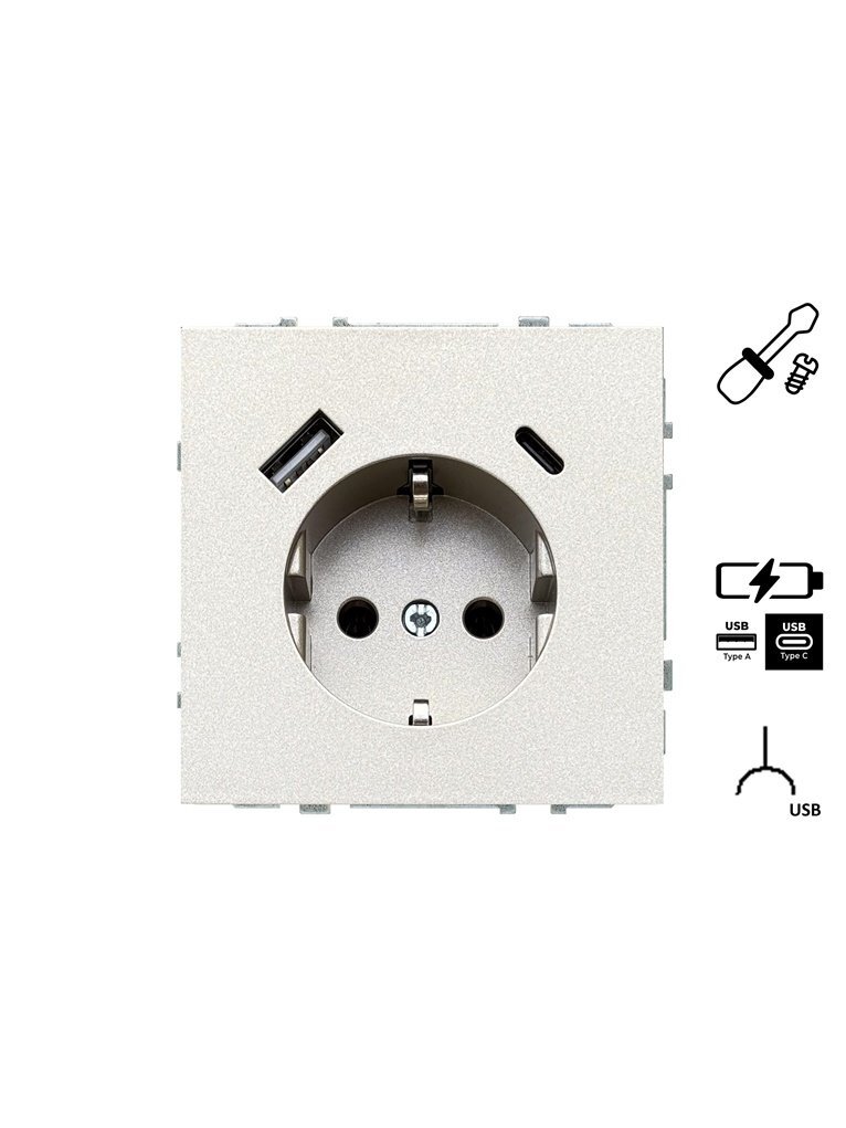 Kištukinis lizdas ir USB A+C kroviklis LIREGUS MODERN,šamp. Kištukinis lizdas ir USB A+C kroviklis LIREGUS MODERN,šamp.