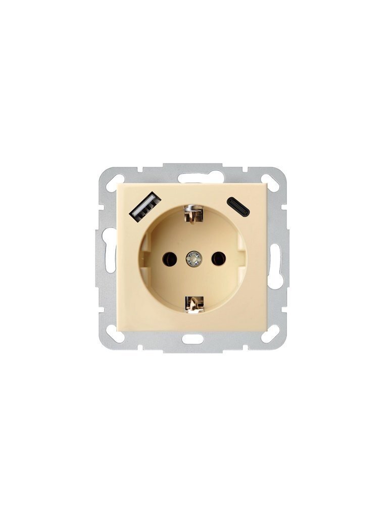 Kištukinis lizdas, USB A+C kroviklis Liregus Epsilon, smėlio Kištukinis lizdas, USB A+C kroviklis Liregus Epsilon, smėlio