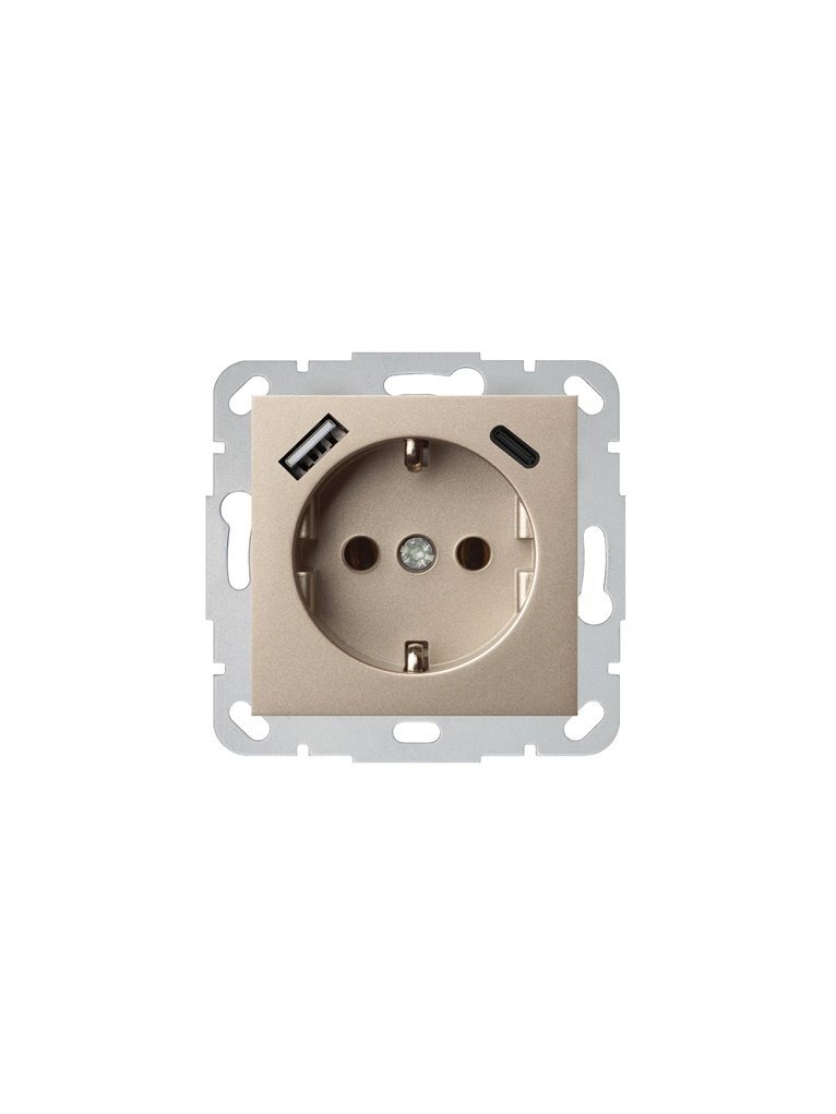 Kištukinis lizdas,USB A+C kroviklis Liregus Epsilon,šampano Kištukinis lizdas,USB A+C kroviklis Liregus Epsilon,šampano