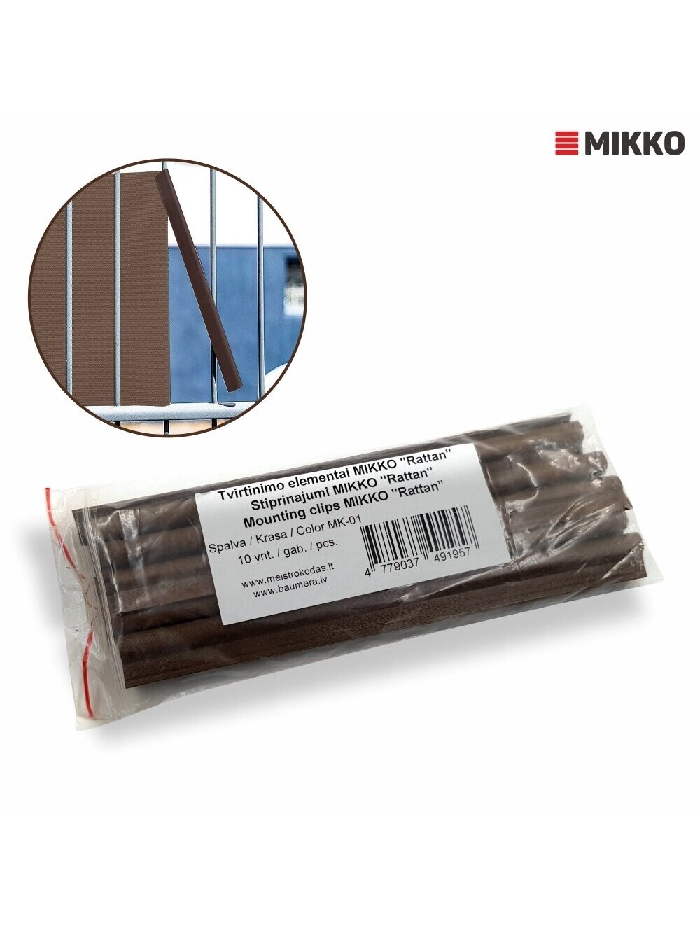 Klipsai tvoros juostai MIKKO Rattan 190 mm (10vnt) - Ruda