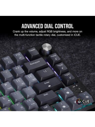 Klaviatūra Corsair K65 PLUS EN, juoda/pilka, belaidė Klaviatūra Corsair K65 PLUS EN, juoda/pilka, belaidė