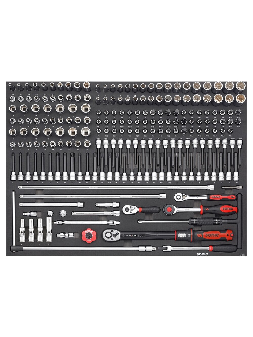 Kombinuotas galvučių rinkinys 3/8" SFS-XL, 218 vnt. (221803, SONIC)