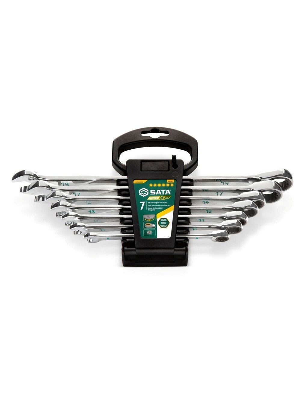 ⬡ Kombinuotų terkšlinių raktų rinkinys 7 vnt. (8-19 mm) 120XP (ST08051G, SATA)