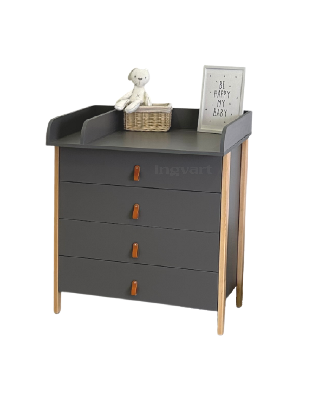 Komoda Su Nuimama Persirengimo Lenta 2-in-1 Ingvart Scandi, 85x80x50cm, Pilka/Natūrali Spalva