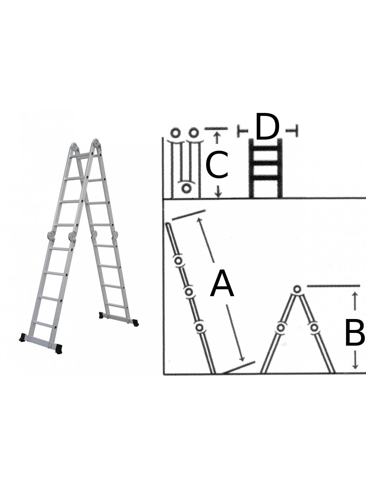 Kopėčios aliuminės, sulankstomos, 4 dalių Lansi | 4x4 pakopų 225-458cm.