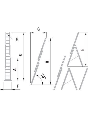 Kopėčios aliuminės, universalios, dvipusės, ištraukiamos, 3 dalių EUROSTYL | 3x10 pakopų 286-625cm 1
