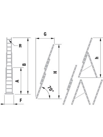 Kopėčios aliuminės, universalios, dvipusės, ištraukiamos 3 dalių FORTE | 3x15 pakopų 441-1120cm Kopėčios aliuminės, universalios, dvipusės, ištraukiamos 3 dalių FORTE | 3x15 pakopų 441-1120cm