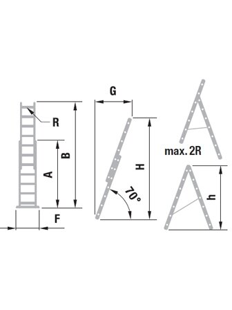 Kopėčios aliuminės, universalios, dvipusės, ištraukiamos (laiptams) 2 dalių EUROSTYL | 2x9 pakopų 258-427cm.