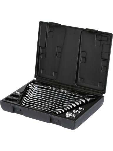 Kombinuotų terkšlinių raktų komplektas su adapteriais 16vnt, KS Tools