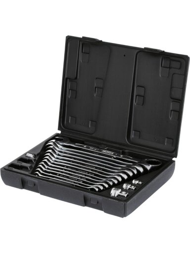 Kombinuotų terkšlinių raktų komplektas su adapteriais 16vnt, KS Tools