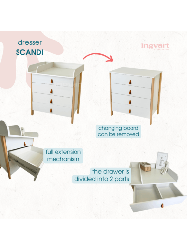 Komoda Su Nuimama Persirengimo Lenta 2-in-1 Ingvart Scandi, 85x80x50cm, Pilka/Natūrali Spalva Komoda Su Nuimama Persirengimo Lenta 2-in-1 Ingvart Scandi, 85x80x50cm, Pilka/Natūrali Spalva