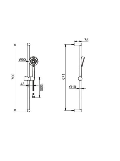 KOMPL DUŠO 700MM 3 FUNKCIJ DUŠO GALVUTĖ