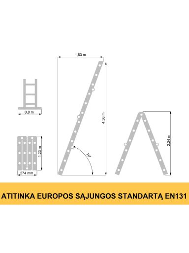Kopėčios 4 dalių universalios Forte Tools 4413, 526 cm, 236 - 464 cm Kopėčios 4 dalių universalios Forte Tools 4413, 526 cm, 236 - 464 cm