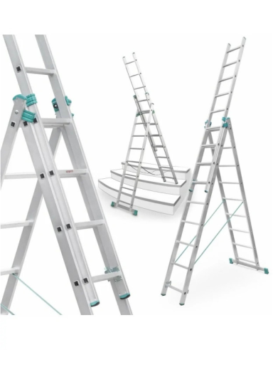 Kopėčios aliuminės, atremiamos, ištraukiamos, (laiptams) 3dalių EUROSTYL | 3x9 pakopų 258-569cm.
