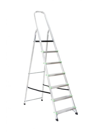 Kopėčios aliuminės, buitinės 150kg EUROSTYL | 7 pakopų 140-217cm, max 150 kg