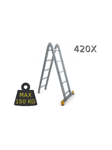 Kopėčios aliuminės, šarnyrinės 2 dalių FORTE | 2x7 pakopų 197-382 cm