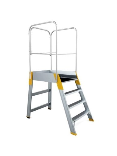 Kopėčios aliuminės, su darbine aikštele: 56x77cm FORTE | 4 pakopų 83-185cm su porankiais