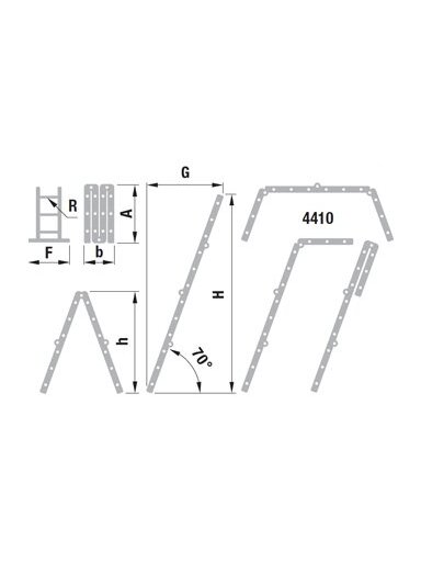 Kopėčios aliuminės, sulankstomos 4 dalių FORTE | 4x3 pakopų 176-344cm