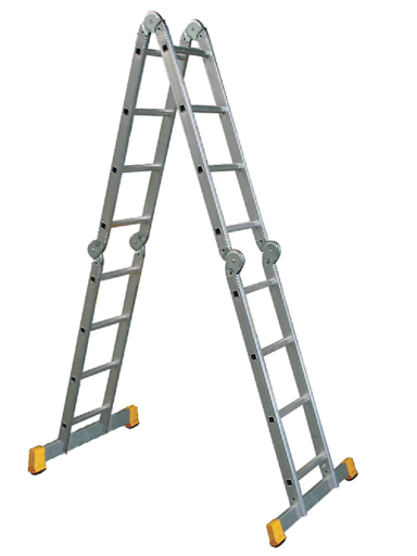 Kopėčios aliuminės, sulankstomos 4 dalių FORTE | 4x4 pakopų 237-468cm (nesidaro platforma)