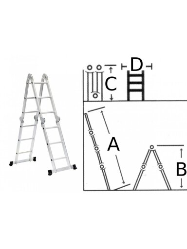 Kopėčios aliuminės, sulankstomos, 4 dalių Lansi | 3x4 pakopų 171-346cm