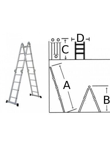 Kopėčios aliuminės, sulankstomos, 4 dalių Lansi | 5x4 pakopų 346-590cm
