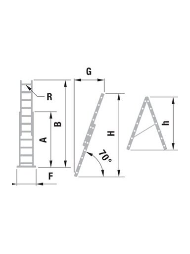 Kopėčios aliuminės, universalios, dvipusės, ištraukiamos 2 dalių FORTE | 2xx10 pakopų 298-496cm.