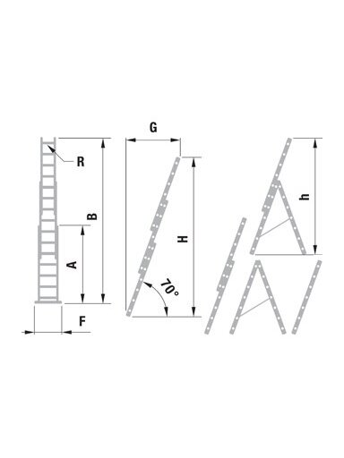 Kopėčios aliuminės, universalios, dvipusės, ištraukiamos, 3 dalių EUROSTYL | 3x10 pakopų 286-625cm