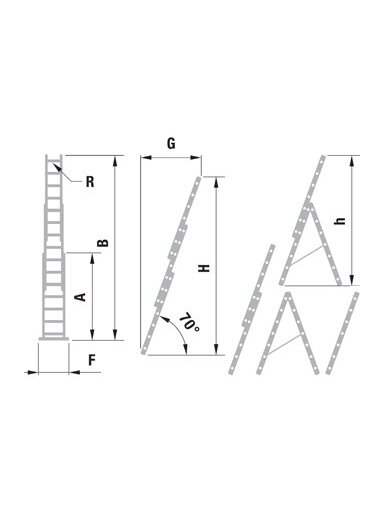 Kopėčios aliuminės, universalios, dvipusės, ištraukiamos 3 dalių FORTE | 3x10 pakopų 299-695cm