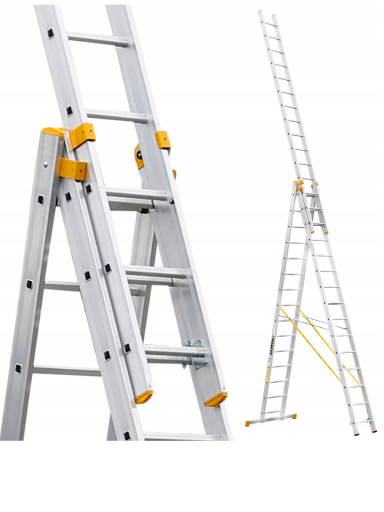 Kopėčios aliuminės, universalios, dvipusės, ištraukiamos 3 dalių FORTE | 3x14 pakopų 412-1034cm