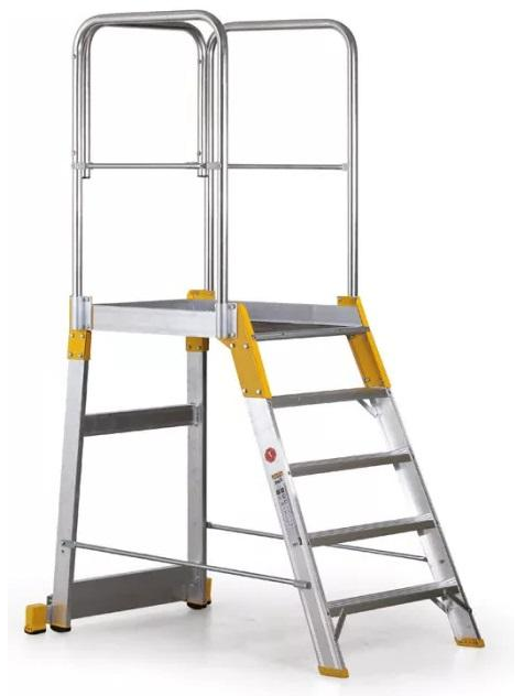 Kopėčios aliuminės, su darbine aikštele: 56x77cm FORTE | 5 pakopų 104-207cm su porankiais Kopėčios aliuminės, su darbine aikštele: 56x77cm FORTE | 5 pakopų 104-207cm su porankiais