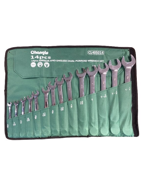 ⬡ Kombinuotų raktų rinkinys 14 vnt. (S.A.E.) (CL405014, CHANGLU TOOLS)