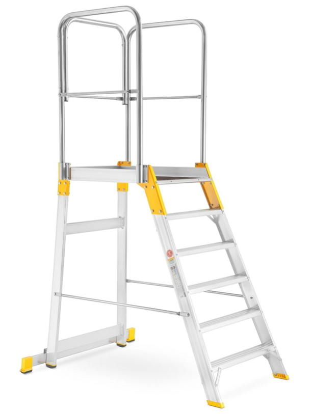 Kopėčios aliuminės, su darbine aikštele: 56x77cm FORTE | 6 pakopų 125-228cm su porankiais Kopėčios aliuminės, su darbine aikštele: 56x77cm FORTE | 6 pakopų 125-228cm su porankiais