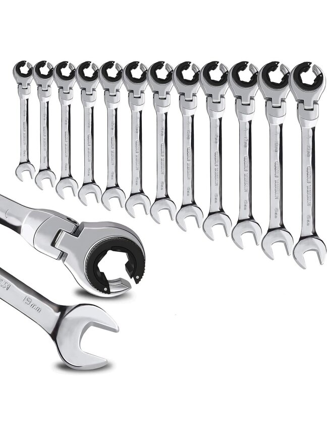 ⬡ Kombinuotas terkšlinis atviras raktas su lanksčia galva 18 mm (CL407418, CHANGLU TOOLS) ⬡ Kombinuotas terkšlinis atviras raktas su lanksčia galva 18 mm (CL407418, CHANGLU TOOLS)